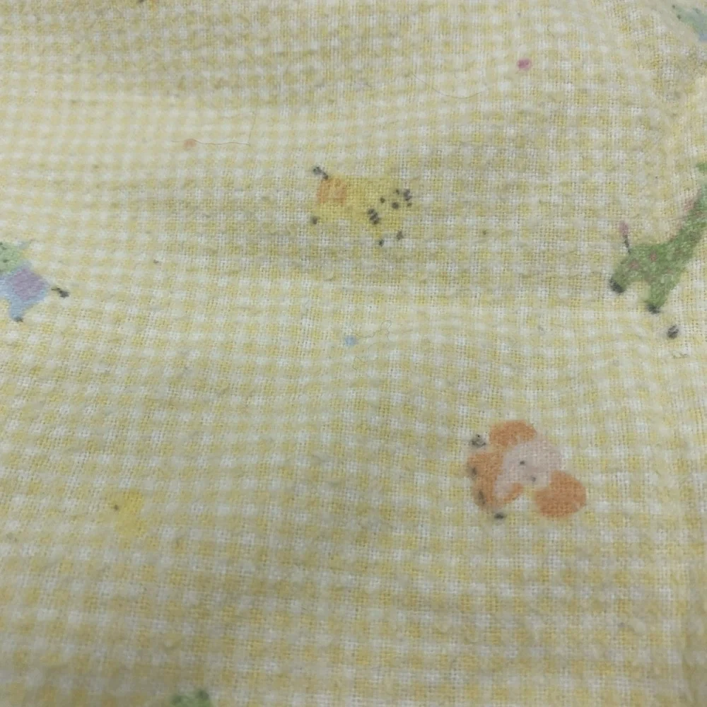Vintage Carters Baby Receiving Blanket Yellow Giraffe Elephant Tiger Zoo Print